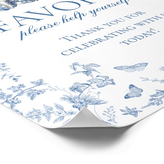 Blue Toile Pumpkin French Fall Floral Favors Sign Poster (Ecke)