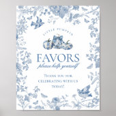 Blue Toile Pumpkin French Fall Floral Favors Sign Poster (Vorne)