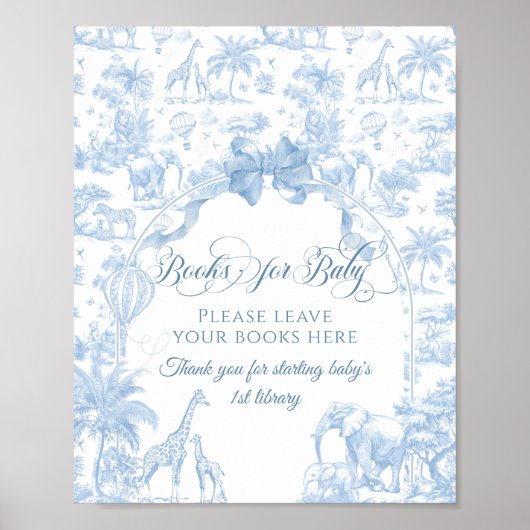 Blue Toile Safari Animal Baby Dusche Bücher Poster (Vorne)