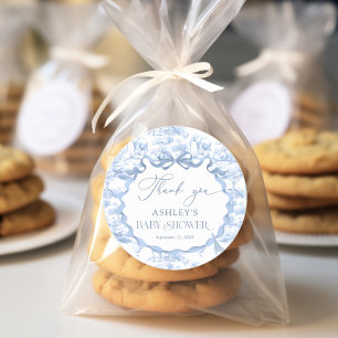 Blue Toile Safari Animal Baby Dusche Vielen Dank Runder Aufkleber