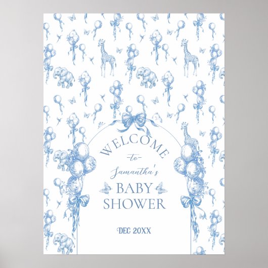 Blue Toile Safari Animal Baby Dusche Willkommen Poster (Vorne)