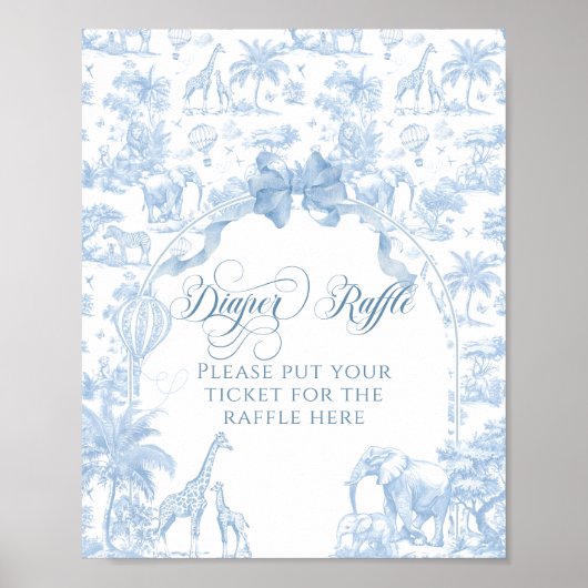 Blue Toile Safari Animal Baby Dusche Windelwanne Poster (Vorne)