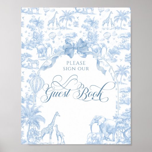 Blue Toile Safari Animal Baby Shooter Gästebuch (Vorne)