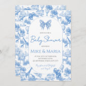 Blue Toile Safari Baby Shower Invitation Einladung (Vorne/Hinten)