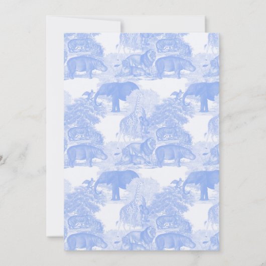 Blue Toile Safari Tiere Chinoiserie Babydusche Einladung (Rückseite)