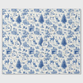 Blue Toile Seamless Pattern Vintage Winter Holiday Geschenkpapier (Flach)