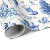 Blue Toile Seamless Pattern Vintage Winter Holiday Geschenkpapier (Rolleneckpunkt)