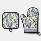 Blue Toile Shabby Chic Personalisiert Ofenhandschuh & Topflappen-Set (Vorderseite)