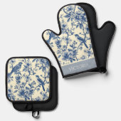 Blue Toile Shabby Chic Personalisiert Ofenhandschuh & Topflappen-Set (Vorderseite/Rückseite)