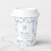 Blue Toile Teddy Bear Baby Dusche Pappbecher (Vorderseite)