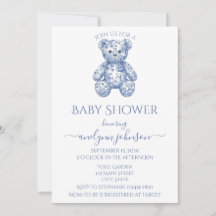 Blue Toile Teddy Bear Boy Baby Dusche