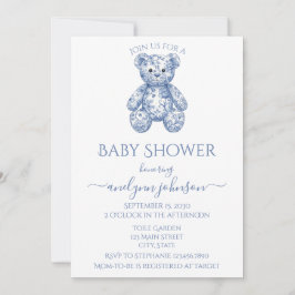 Blue Toile Teddy Bear Boy Baby Dusche Einladung