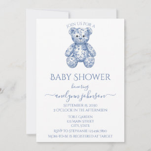 Blue Toile Teddy Bear Boy Baby Dusche Einladung