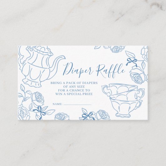 Blue Toile Tee Party Diaper Raffle Begleitkarte (Vorderseite)