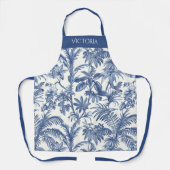 Blue Toile Tropical Boho Palm Tree Personalisiert Schürze (Vorderseite)