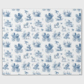 Blue Toile Vintage Baby Shower  Geschenkpapier (Flach)