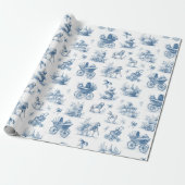 Blue Toile Vintage Baby Shower  Geschenkpapier (Ungerollt)