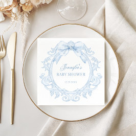 Blue Toile Vintage Frame Bow Baby Boy Shower Serviette
