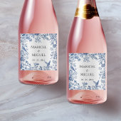 Blue Toile Vintage Wedding Weinetikett