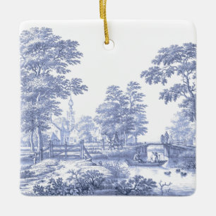 Blue Toile Vintages französisches Pastoral Bridge  Keramikornament