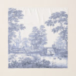 Blue Toile Vintages französisches Pastoral Bridge  Schal<br><div class="desc">Vintage französische Illustration einer blauen pastoralen Szene mit einer Brücke und ein Paar in einem Ruderboot.</div>