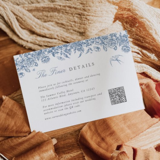 Blue Toile Wedding Details Karte QR Code