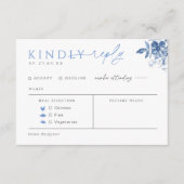 Blue Toile Wedding Repcard mit Speisekarte Begleitkarte (Vorderseite)