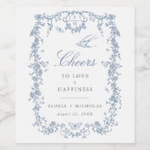 Blue Toile Wedding Wein Flasche Label Chinoiserie Weinetikett (Einzelnes Label)