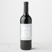 Blue Toile Wedding Wein Flasche Label Chinoiserie Weinetikett (Vorderseite)