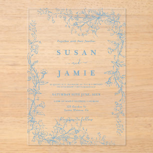 Blue Toile Wedylic Einladung