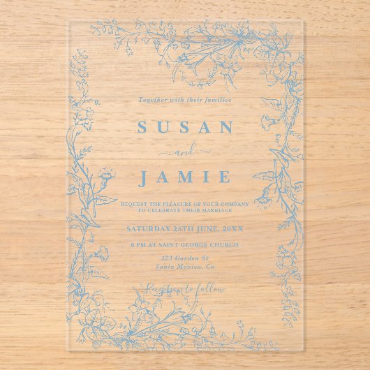 Blue Toile Wedylic Einladung (Vorderseite)