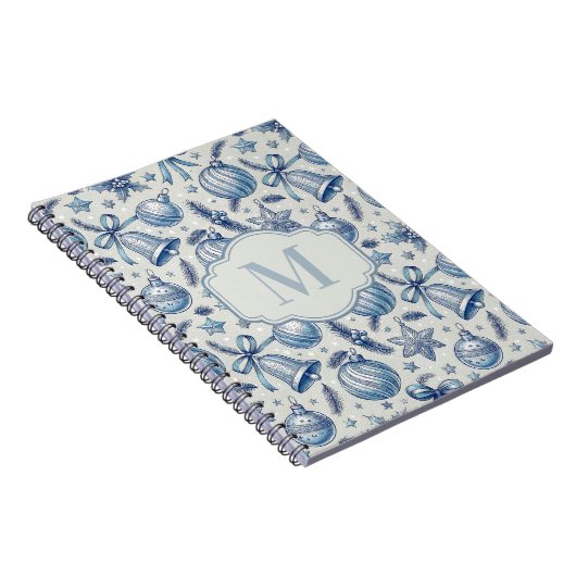 Blue Toile Weihnachtsschmuck Custom Monogram Notizblock (Rechte Seite)