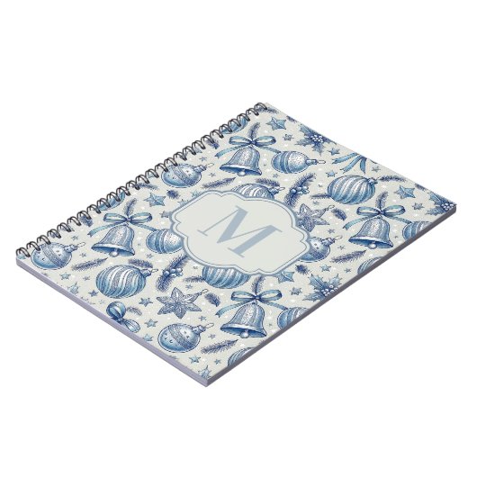 Blue Toile Weihnachtsschmuck Custom Monogram Notizblock (Linke Seite)