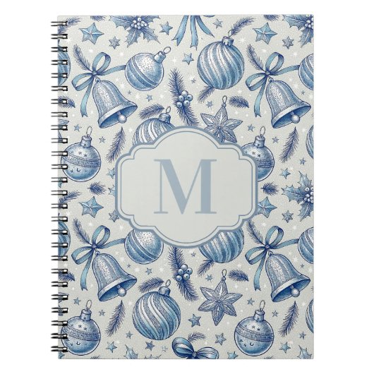 Blue Toile Weihnachtsschmuck Custom Monogram Notizblock (Vorderseite)