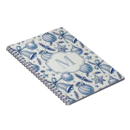 Blue Toile Weihnachtsschmuck Custom Monogram Notizblock (Rechte Seite)
