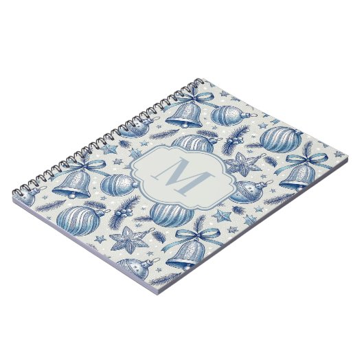 Blue Toile Weihnachtsschmuck Custom Monogram Notizblock (Linke Seite)