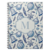 Blue Toile Weihnachtsschmuck Custom Monogram Notizblock (Vorderseite)