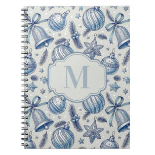 Blue Toile Weihnachtsschmuck Custom Monogram Notizblock