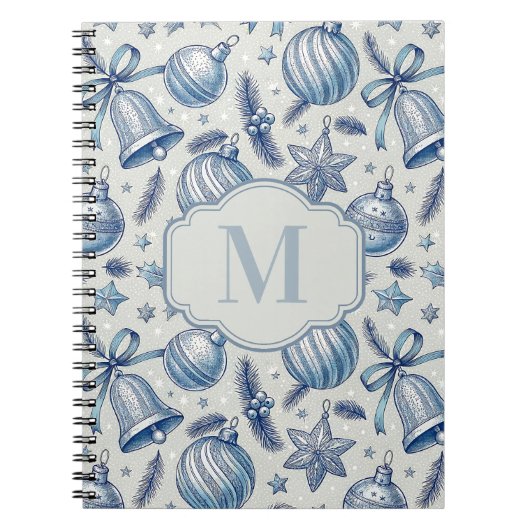 Blue Toile Weihnachtsschmuck Custom Monogram Notizblock (Vorderseite)