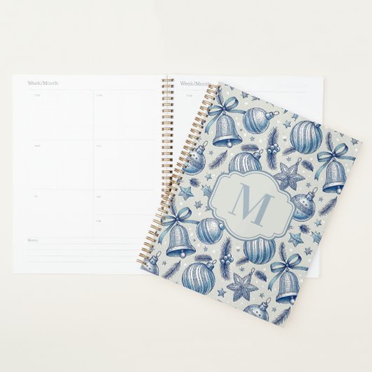 Blue Toile Weihnachtsschmuck Custom Monogram Planer (Anzeige)