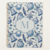 Blue Toile Weihnachtsschmuck Custom Monogram Planer (Vorderseite)