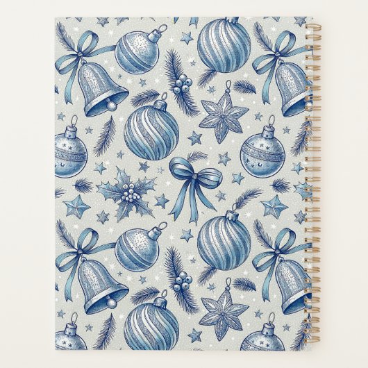 Blue Toile Weihnachtsschmuck Custom Monogram Planer (Rückseite)