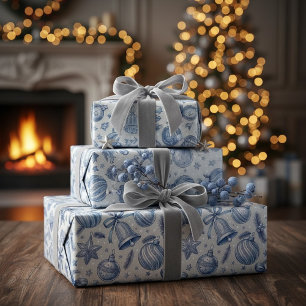 Blue Toile Weihnachtsschmuck Nahtlos Geschenkpapier