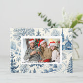 Blue tolie qr code festliche Weihnachtsfotokarte Einladung (Stehend Vorderseite)