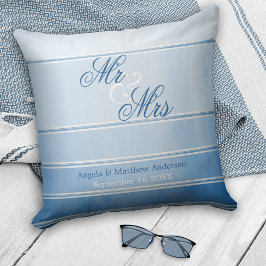Blue Ton sur Ton Striping Hochzeit oder Jahrestag Kissen