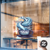 Blue Tone Coding Coffee Binary Numbers Programmier Fensteraufkleber (Café-Fenster)
