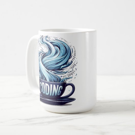 Blue Tone Coding Coffee Binary Numbers Programmier Kaffeetasse (Vorderseite Links)