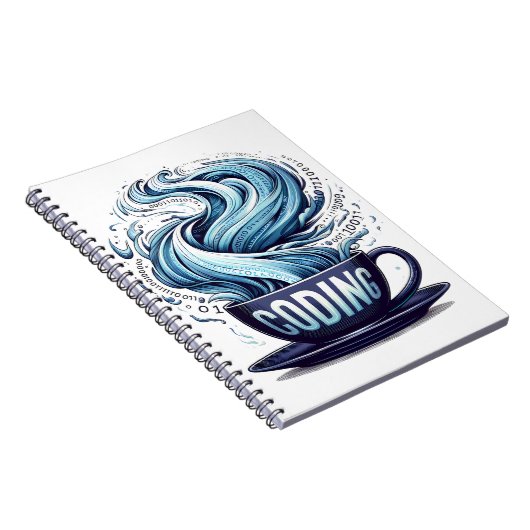 Blue Tone Coding Coffee Binary Numbers Programmier Notizblock (Rechte Seite)