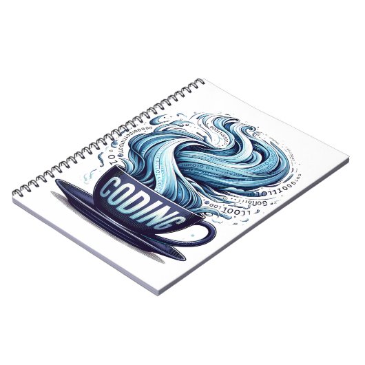 Blue Tone Coding Coffee Binary Numbers Programmier Notizblock (Linke Seite)