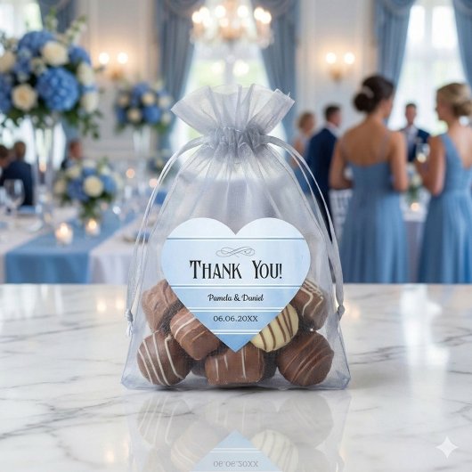 Blue Tone on Ton Striped Wedding Thank You Herz-Aufkleber